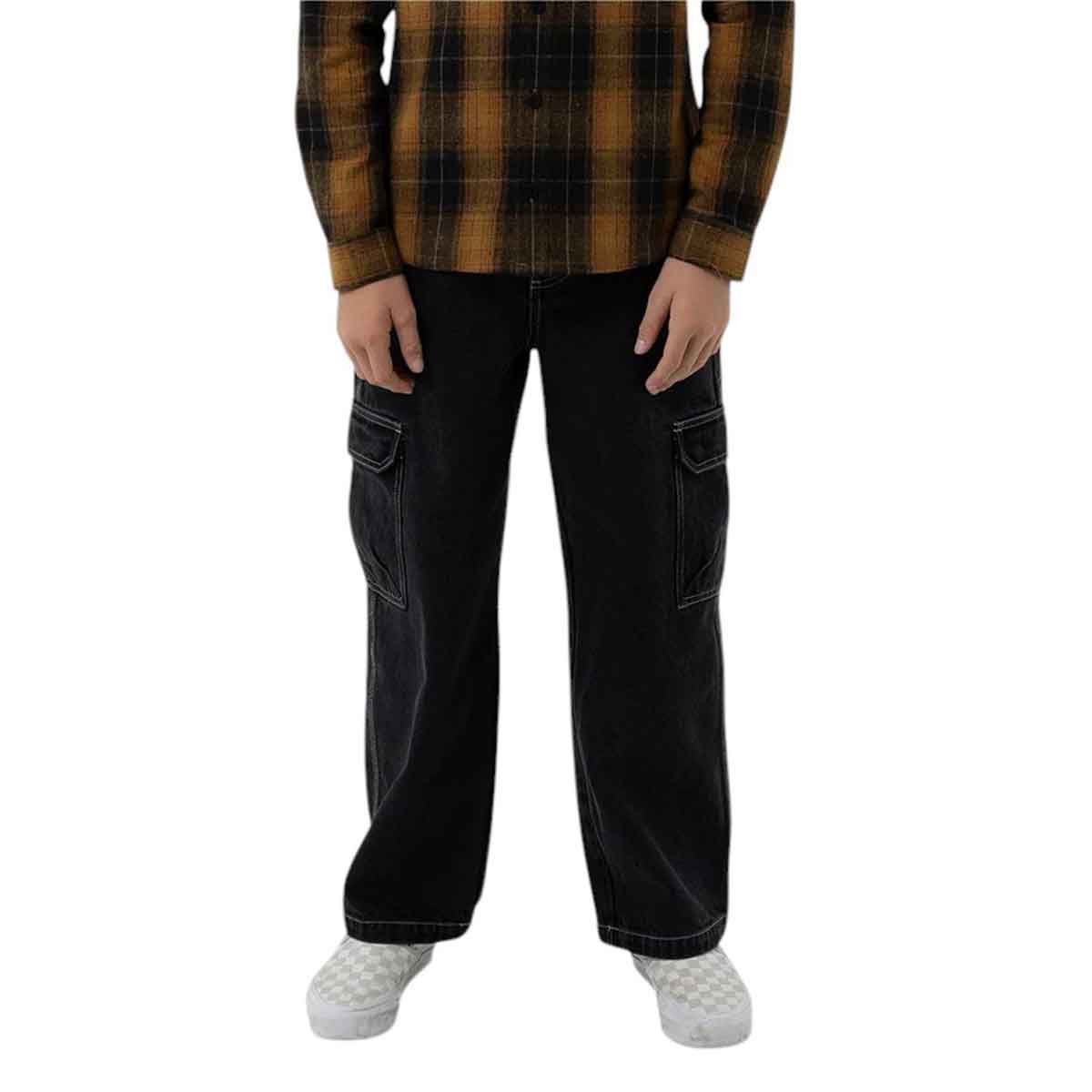 Santa Cruz Reverse Dot Patch Youth Cargo Jeans Washed Black Model Front