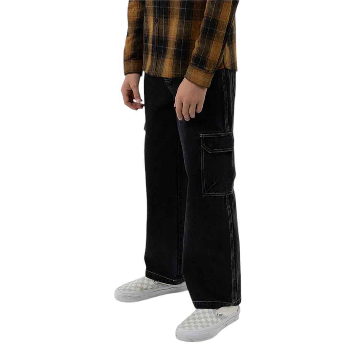 Santa Cruz Reverse Dot Patch Youth Cargo Jeans Washed Black Model Side