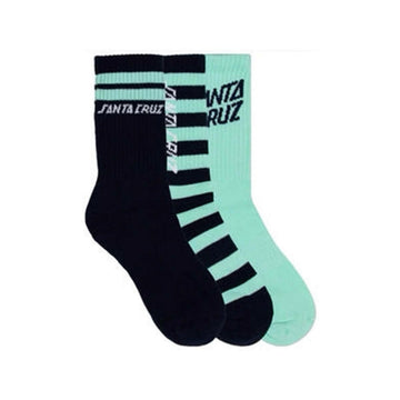 Santa Cruz - Solid Strip Splice 3 Pack Youth Socks Navy/Stripe/Aqua.