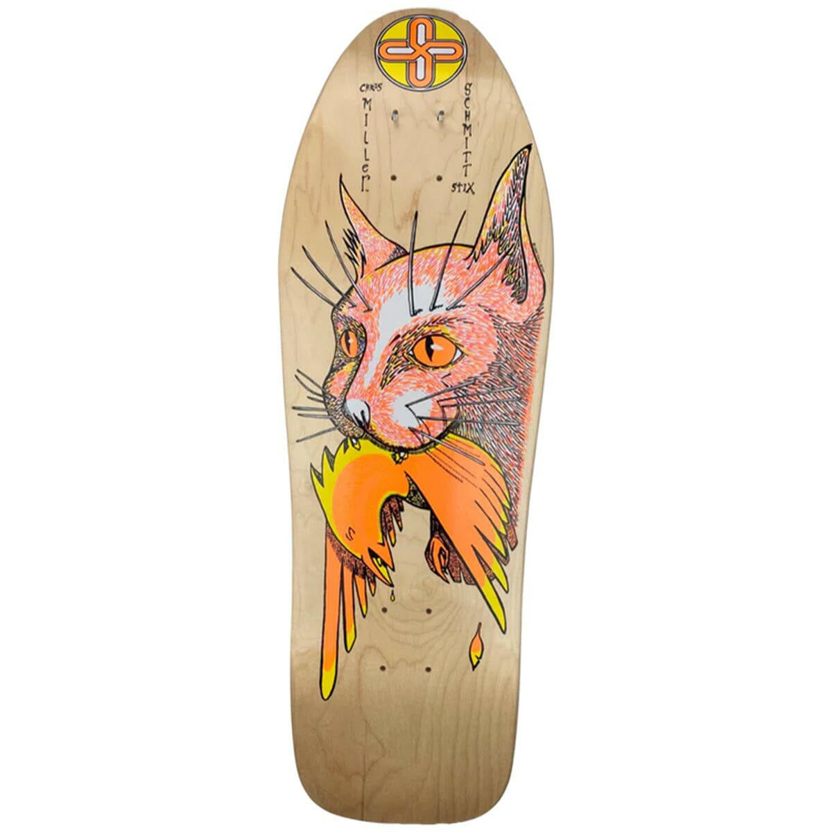 Schmitt Stix - Chris Miller III Bird In Mouth Natural 10.0 Reissue Skateboard Deck.