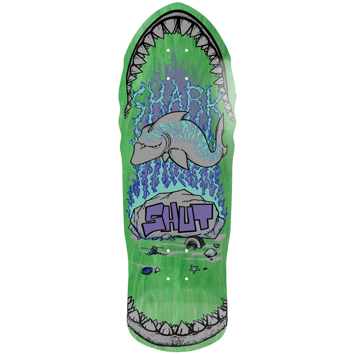 Shut 86 Shark Green Reissue Skateboard Deck Bottom View