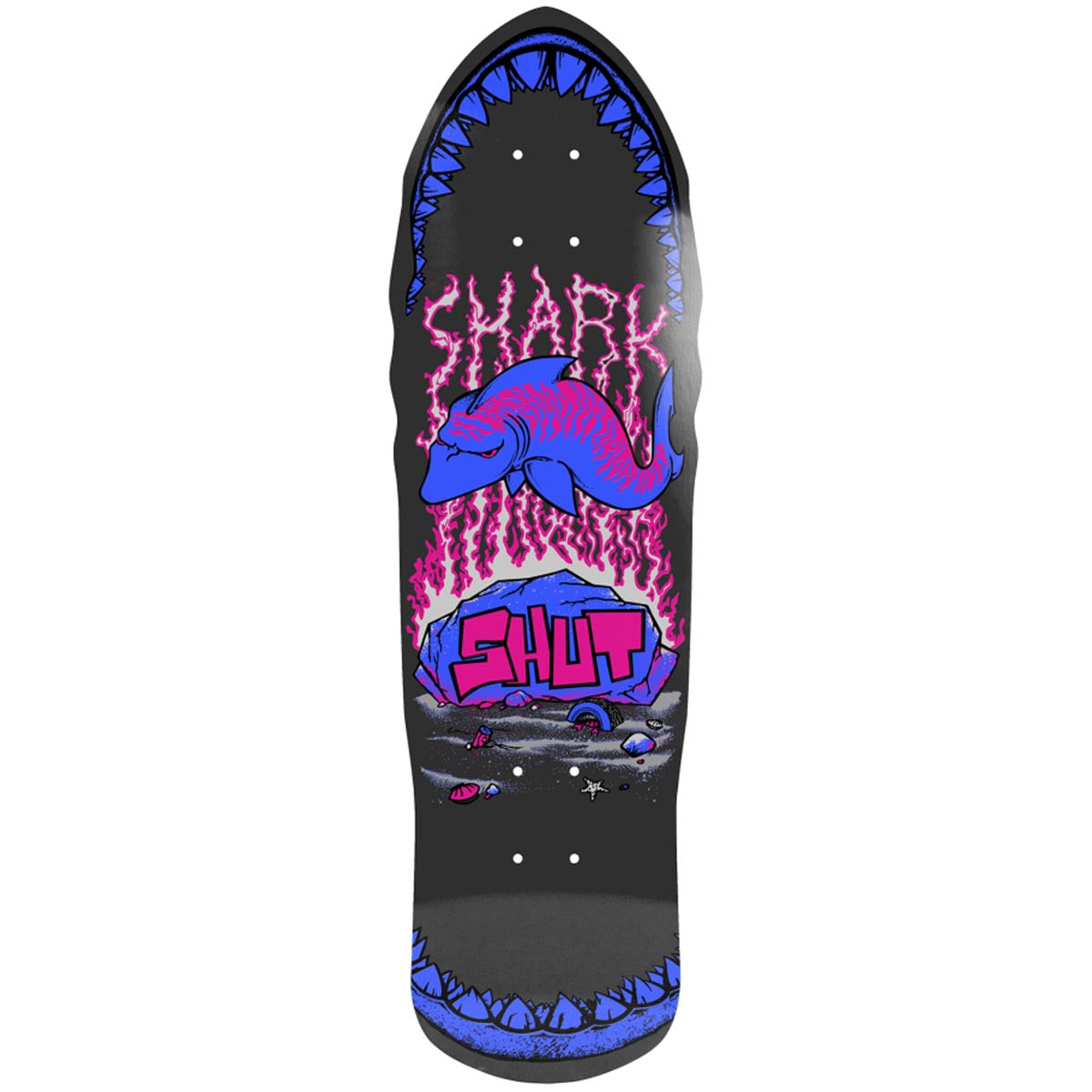 Shut Speed Shark 9.0 Fluroesent Skateboard Deck Bottom View
