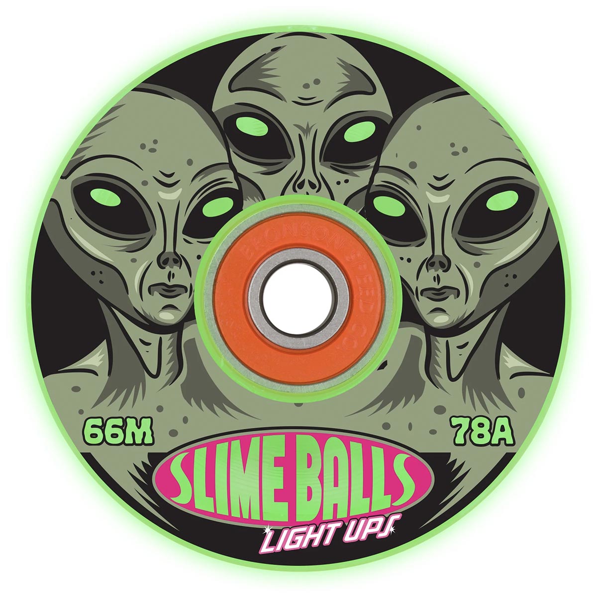 Slime Balls - Friends Of Planet 9 Glow Light Ups 66MM 78A Skateboard Wheels.