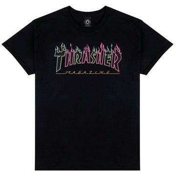 Thrasher - Double Flame Neon Youth Tee Black.