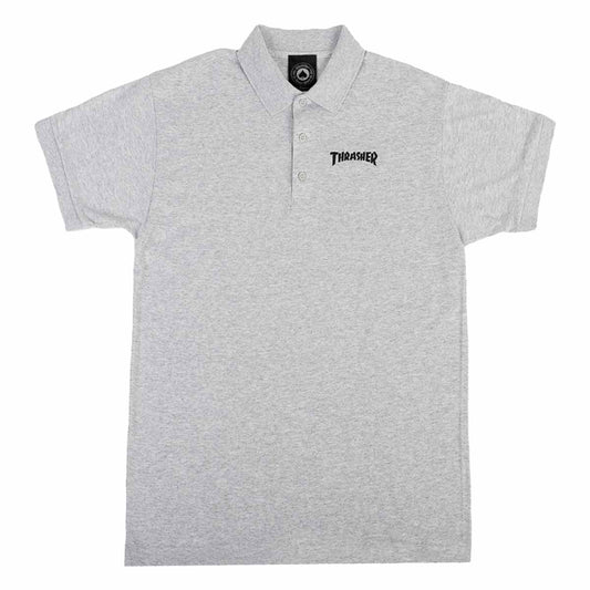 Thrasher Logo Embroidered Polo Ash Grey
