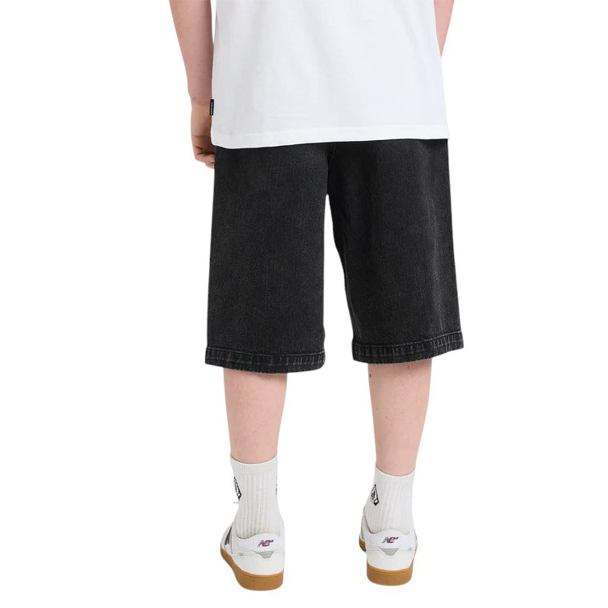 Volcom Freazy Loose Denim Youth Shorts Blackity Black Model Back