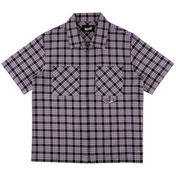 Welcome - Cell Woven Plaid Zip Shirt Lavender Grey.