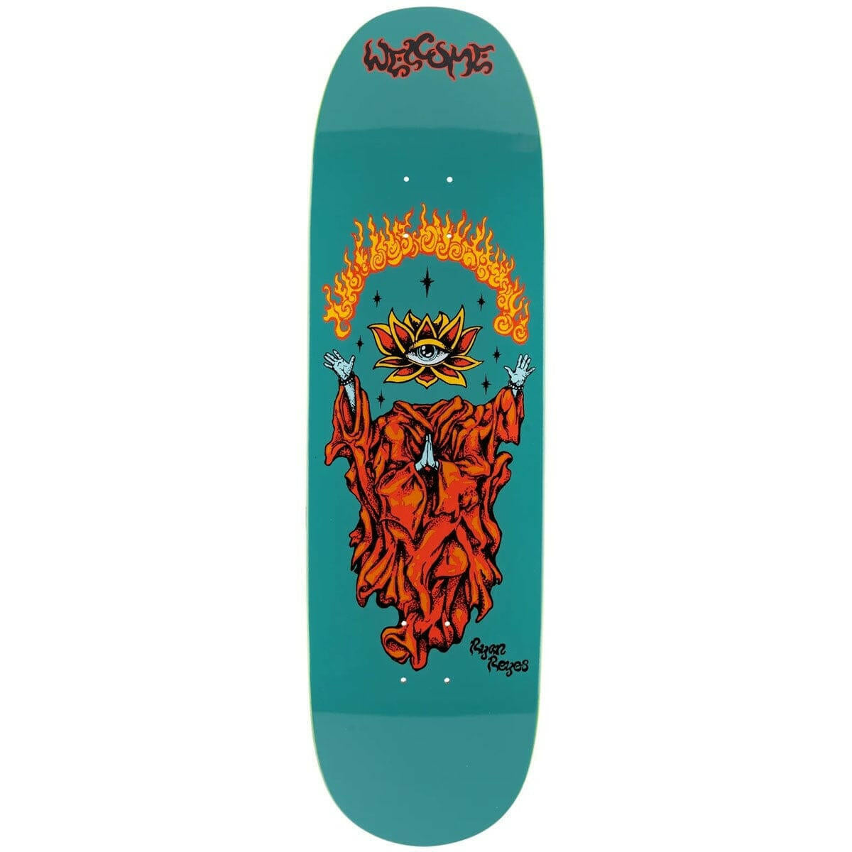 Welcome - Ryan Reyes Rebirth on Baculus 2 Teal 9.0 Skateboard Deck.