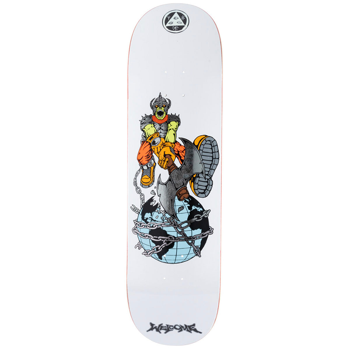 Welcome - Unchained on Evil Twin 8.75 Skateboard Deck.