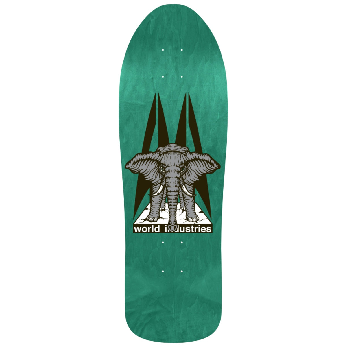 World Industries Mike Vallely Elephant On The Edge 9.75 Reissue Skateboard Deck Yellow - top/reverse view