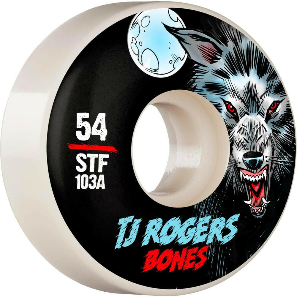 Bones - TJ Rogers Black Wolf 54MM 103A V3 Slims STF Skateboard Wheels.