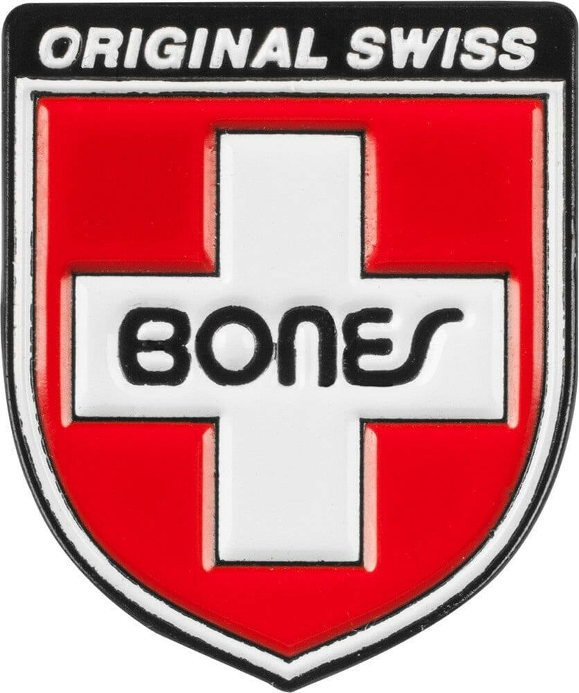 Bones Swiss Shield Lapel Pin.