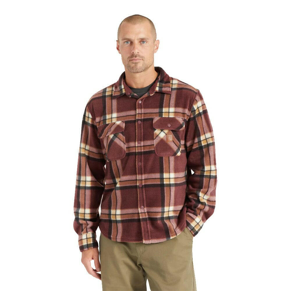 Brixton - Bowery Artic Stretch Fleece Flannel Mahogany Plaid.