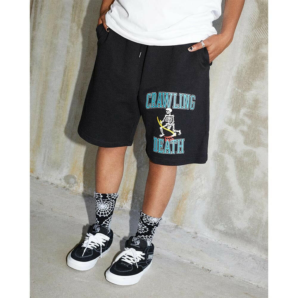 Crawling Death - College Reaper Fleece Shorts Black.