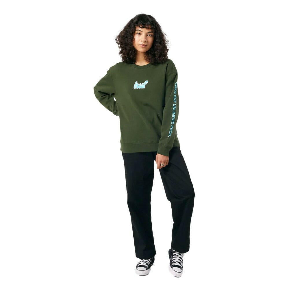 Huf - Italicized Womens Crew Hunter Green.