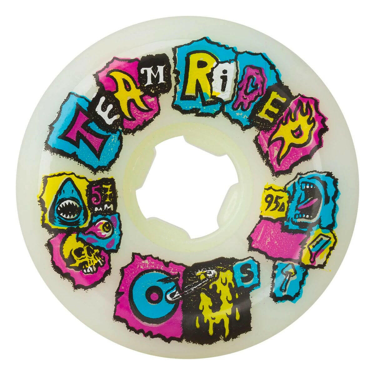 OJ - Team Rider White/Multi 57MM 95A Skateboard Wheels.