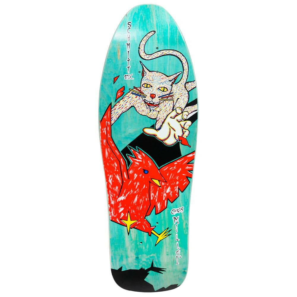 Schmitt Stix - Chris Miller Cat Bird Turquoise 9.5 Reissue Skateboard Deck.