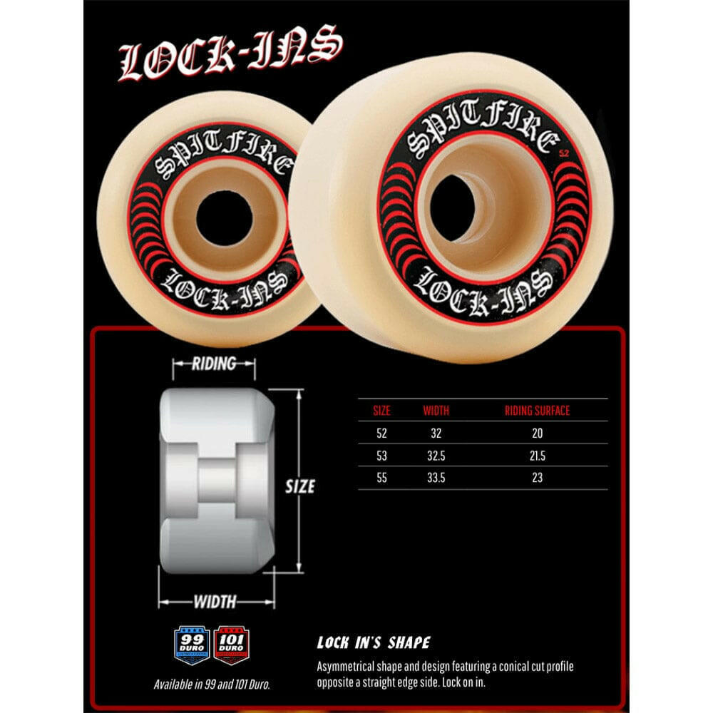 Spitfire Formula 4 Lock Ins 52MM 101A Skateboard Wheels