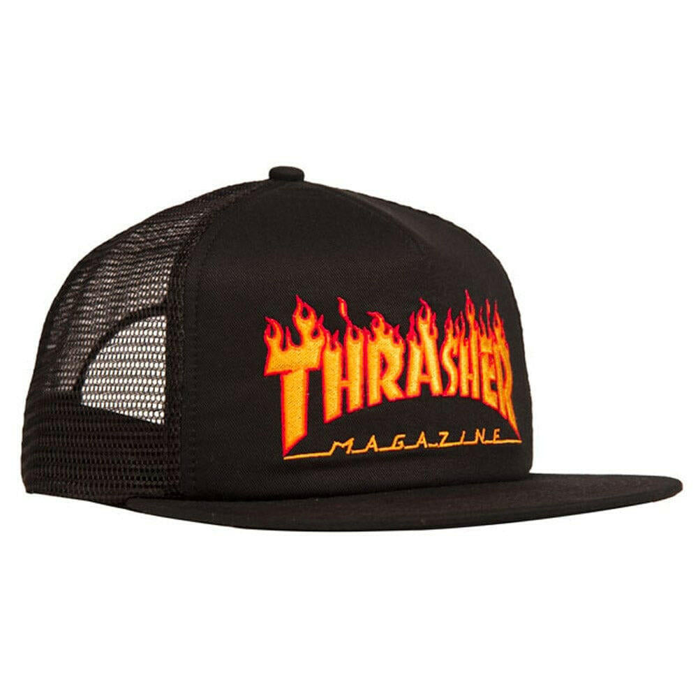 Thrasher - Flame Embroidered Trucker Black.