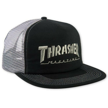 Thrasher - Logo Embroided Mesh Trucker Black/Grey.