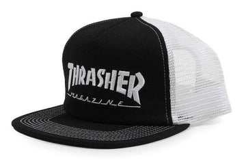 Thrasher - Logo Embroided Mesh Trucker Black/White.